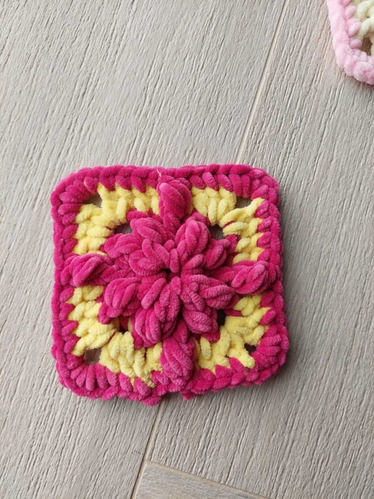 granny square with velvet yarn