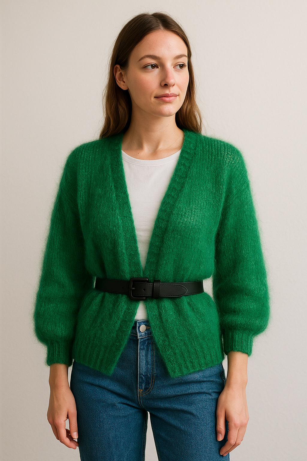 green mohair cardigan